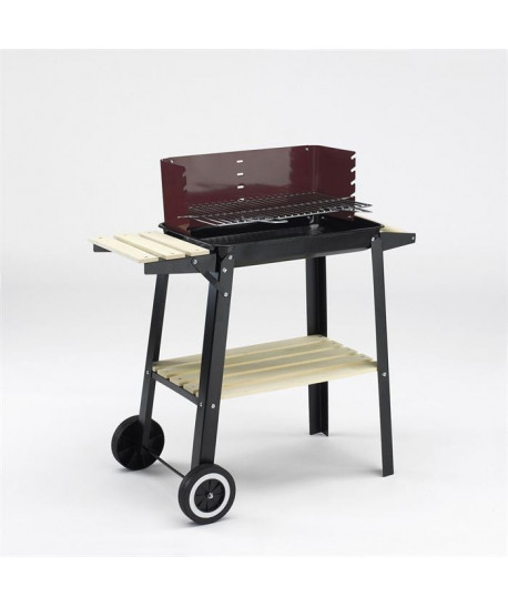 GRILL CHEF Barbecue a charbon sur chariot  Acier émaillé  Noir et rouge