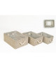 Lot de 3 boites de rangement en osier et tissu  30 x 40 / 20,5 x 30 / 14 x 16 cm  Beige