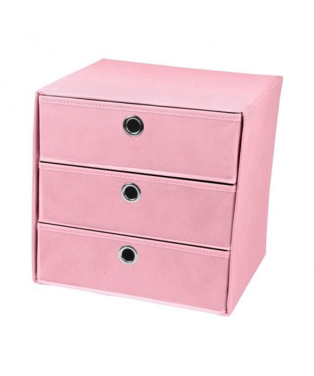 Cube de rangement intissé 3 tiroirs 31x29x31 cm Rose poudré