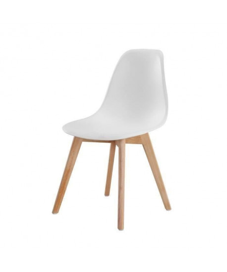 SACHA Chaise de salle a manger blanc  Pieds en bois hévéa massif massif  Scandinave  L 48 x P 55 cm