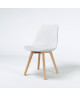 SACHA Chaise de salle a manger blanc  Pieds en bois hévéa massif massif  Scandinave  L 48 x P 55 cm