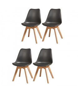 BJORN Lot de 4 chaises de salle a manger  Simili noir  Scandinave  L 49 x P 56 cm