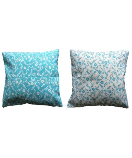 O\'CBO Lot de 2 Coussins déhoussables MILLE FLEURS 40x40 cm  Turquoise