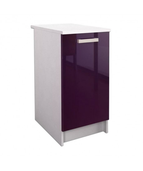 START Meuble bas de cuisine L 40 cm avec plan de travail inclus  Aubergine Brillant