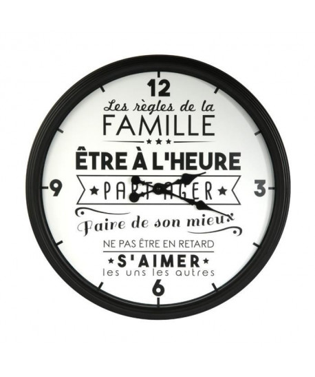 THE HOME DECO FACTORY Horloge La Vie en Famille  Ř50x6 cm  Noir