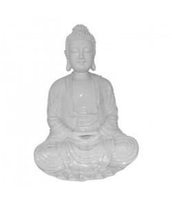 HOMEA Bouddha déco en polyrésine 24,5x23,5xH35,5 cm blanc