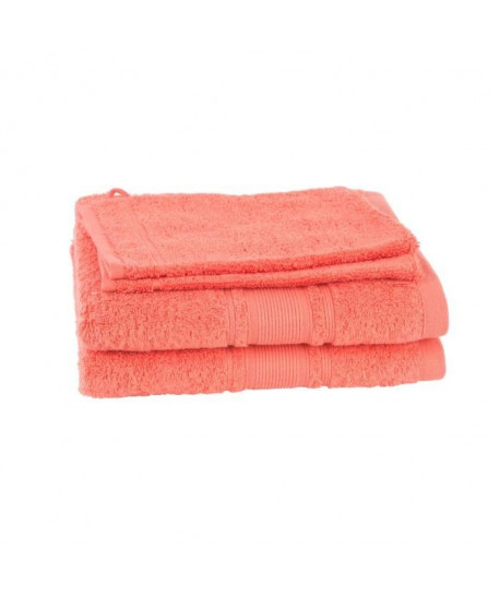 JULES CLARYSSE Lot de 2 serviettes  2 gants de toilette ROYALE  Corail