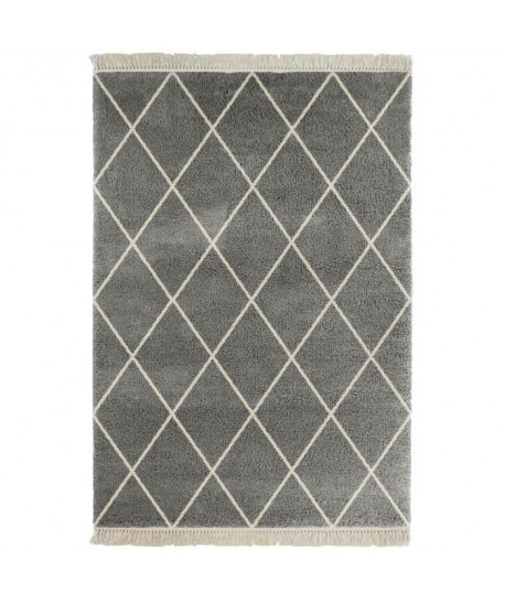 MOGADOR Tapis de salon berbere aspect laineux avec franges  100% Polypropylene  150 x 220 cm  Gris