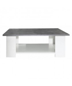 LIME Table basse carrée style contemporain blanc mat et décor béton  L 89 x l 89 cm
