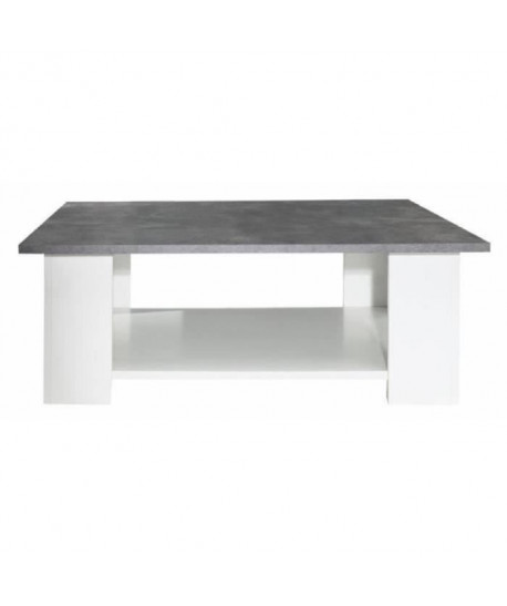 LIME Table basse carrée style contemporain blanc mat et décor béton  L 89 x l 89 cm