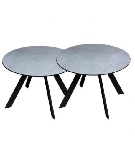 Lot de 2 tables rondes base en métal avec plateau en gres  Gris