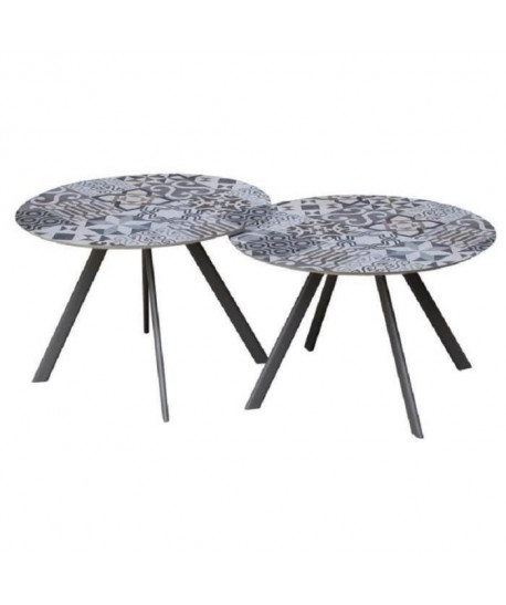 Lot de 2 tables rondes base en métal avec plateau en gres  Noir