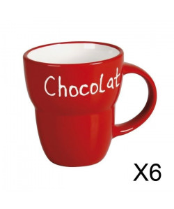 Lot 6 Mugs céramique \"Chocolat\" ROUGE Grand Modele