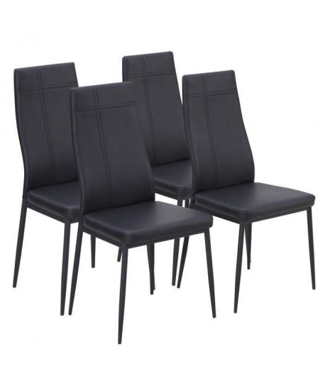 MAT Lot de 4 chaises de salle a manger en métal  Revetement Simili noir  Contemporain  L 39 x P 40 cm