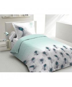 LOVELY HOME Parure de couette 100% coton PEACOCK  1 Housse de couette 140x200 cm  1 Taie d\'Oreiller 65x65 cm  Blanc