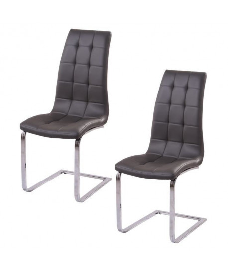 LUGANO Lot de 2 chaises de salle a manger  Simili gris  Contemporain  L 48 x P 45 cm