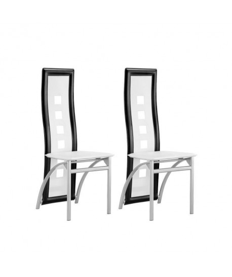 EIFFEL Lot de 2 chaises de salle a manger  Simili noir et blanc  Style contemporain  L 50 x P 53 cm