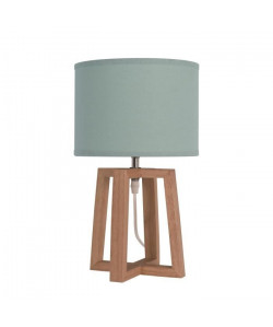 BEKER Lampe a poser en bois avec abatjour en tissu vert  Ř 22 x H 38 cm