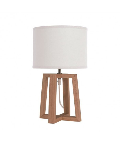 BEKER Lampe a poser en bois avec abatjour en tissu blanc  Ř 22 x H 38 cm