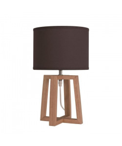 BEKER Lampe a poser en bois avec abatjour en tissu noir  Ř 22 x H 38 cm