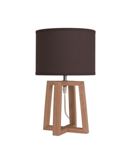 BEKER Lampe a poser en bois avec abatjour en tissu noir  Ř 22 x H 38 cm