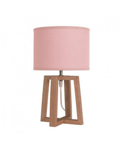 BEKER Lampe a poser en bois avec abatjour en tissu rose  Ř 22 x H 38 cm