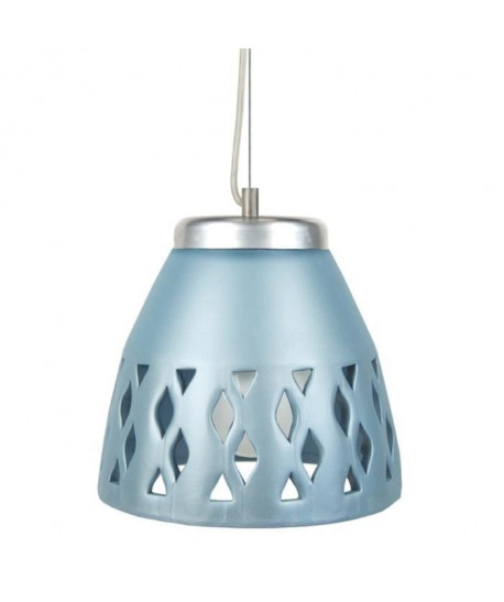 POVOA   Lustre  suspension céramique, diametre 25,5 cm, trous losange, bleu argent, top métal