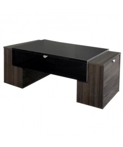 LUCKY Table basse style contemporain décor prunier et noir brillant  L 123 x l 42 cm