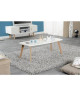 NORDIK Table basse scandinave blanc laqué avec cadre métal blanc et pieds bois chene massif vernis  L 110 x l 50 cm