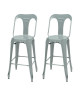 KRAFT Claire Lot de 2 chaises de bar en métal gris satiné  Industriel  L 47 x P 55 cm  Assise H 75.5cm