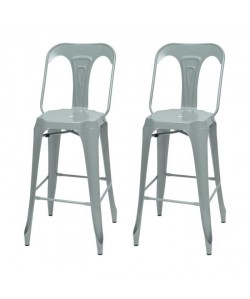 KRAFT Claire Lot de 2 chaises de bar en métal gris satiné  Industriel  L 47 x P 55 cm  Assise H 75.5cm