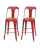 KRAFT Claire Lot de 2 chaises de bar en métal rouge mat  Industriel  L 47 x P 55 cm  Assise H 75.5cm