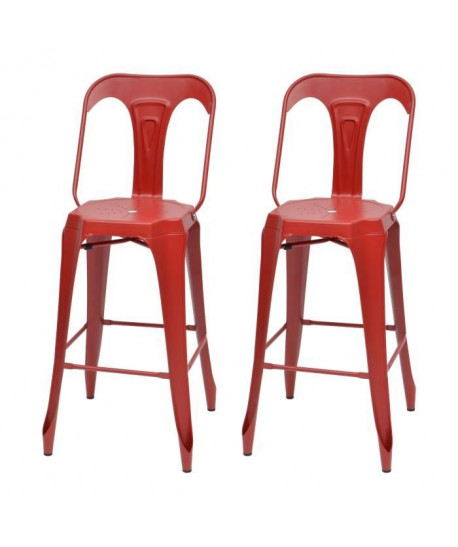 KRAFT Claire Lot de 2 chaises de bar en métal rouge mat  Industriel  L 47 x P 55 cm  Assise H 75.5cm