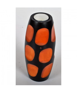 ETHNIQUE Vase décoratif en bois de manguier et bougeoir  H19 x Ř 8 cm  Noir et orange