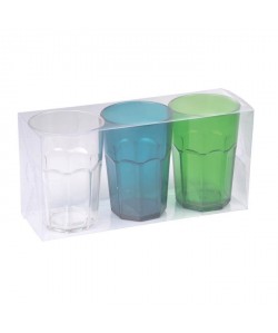 Lot de 3 verres acryliques  300 ml  Transparent / Bleu / Vert