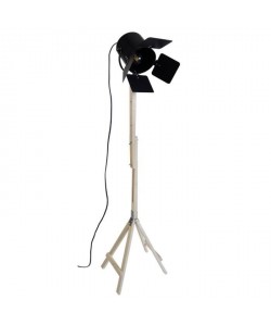 Lampadaire trépied cinéma en bois Bolywood 150 cm E27 40W noir