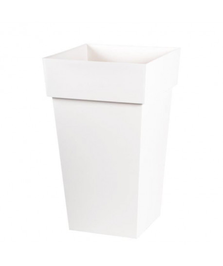 EDA Pot de fleur haut carré Toscane  39 x 39 x H 65 cm  62 L  Blanc