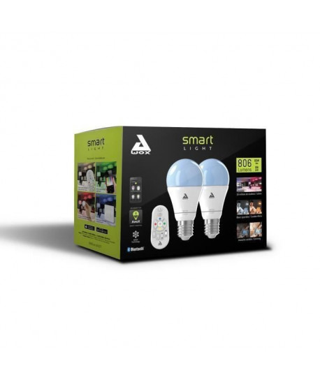 AWOX SMARTKIT Lot de 2 Ampoules LED E27 connectées RGB 60 W blanc avec télécommande