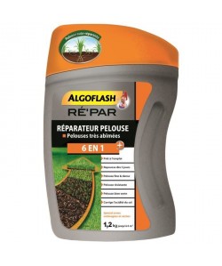 ALGOFLASH Mélange 6 en 1 : Engrais3 types de SemencesTourbe de cocoLithothamne, pour réparation pelouse tres abîmée  1,2kg
