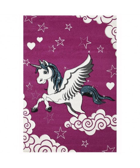 LICORNE Tapis pour enfant 80x150 cm fuchsia et blanc