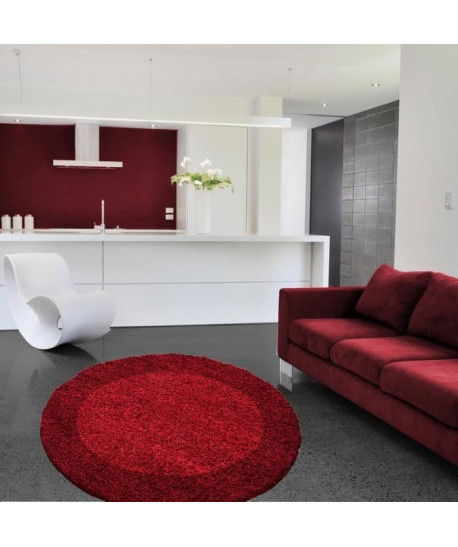 LIFE Tapis de salon shaggy rond Ř160 cm  Rouge