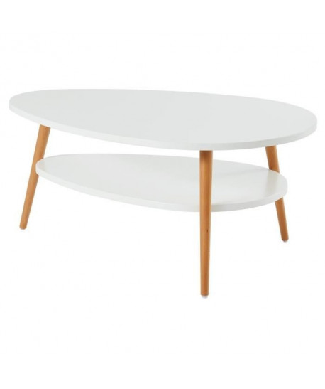 STONE Table basse ovale scandinave  Blanc laqué mat  L 90 x l 60 cm