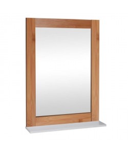 Miroir de salle de bain 50 cm  Laqué blanc brillant et marron