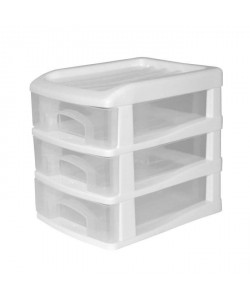 HOMEA Organiseur avec 3 mini tiroirs plastique 13x17x15,5 cm blanc