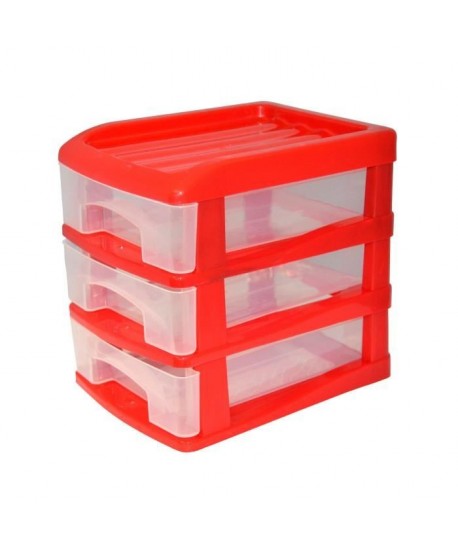 HOMEA Organiseur avec 3 mini tiroirs plastique 13x17x15,5 cm rouge