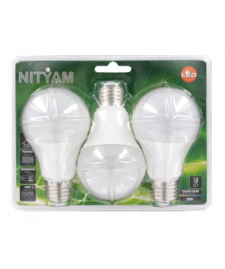 NITYAM Lot de 3 ampoules standard LED E27 9W équivalence 60W blanc chaud