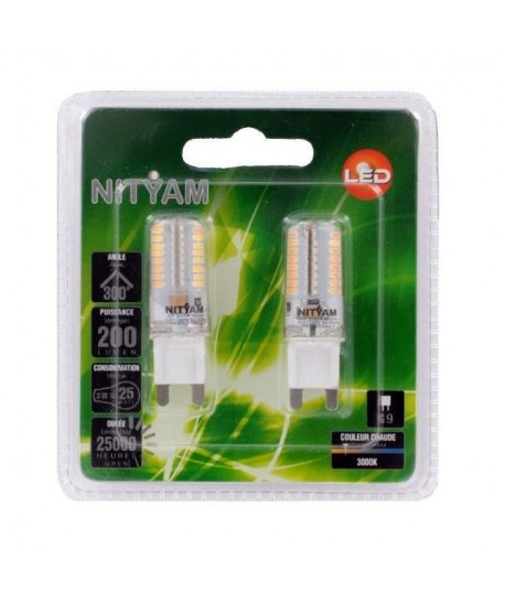 NITYAM Pack de 2 capsules Led G9 3W équivalent a 25W