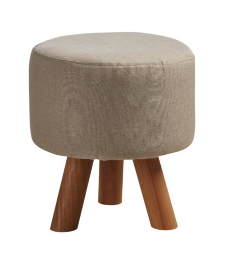 Pouf enfant pieds en bois  Revetement tissu écru  Scandinave  L 29 x P 29 cm