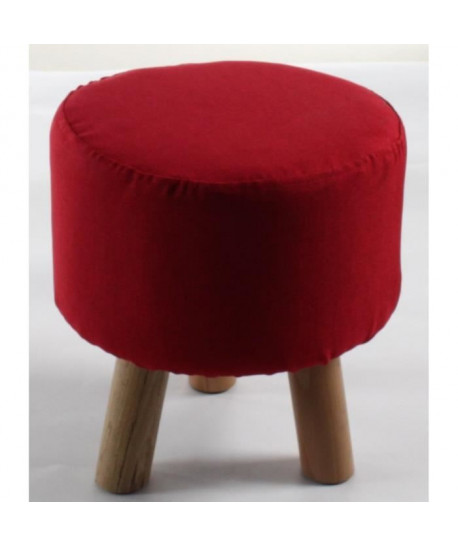 Pouf enfant pied en bois  Revetement tissu rouge  Scandinave  Scandinave  L 29 x P 29 cm