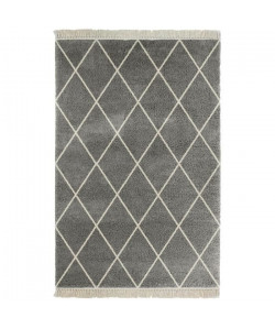 MOGADOR Tapis de salon berbere aspect laineux avec franges  100% Polypropylene  100 x 150 cm  Gris